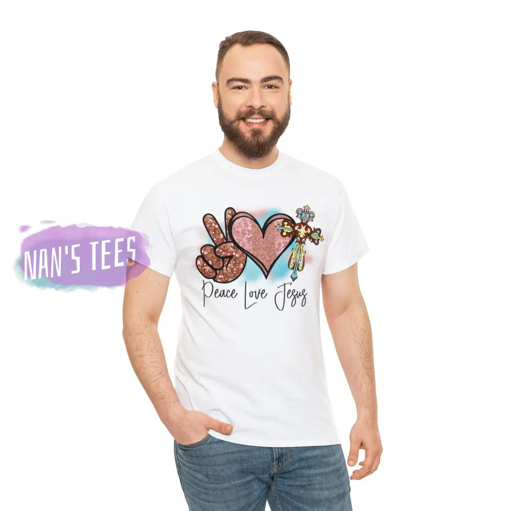 Peace Love Jesus Short Sleeve Unisex Heavy Cotton Graphic Tee T-Shirt
