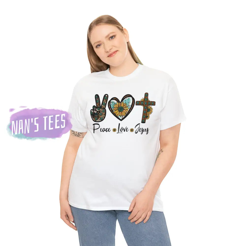 Peace Love Jesus Short Sleeve Unisex Heavy Cotton Graphic Tee T-Shirt