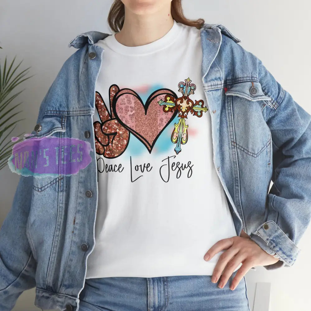 Peace Love Jesus Short Sleeve Unisex Heavy Cotton Graphic Tee T-Shirt