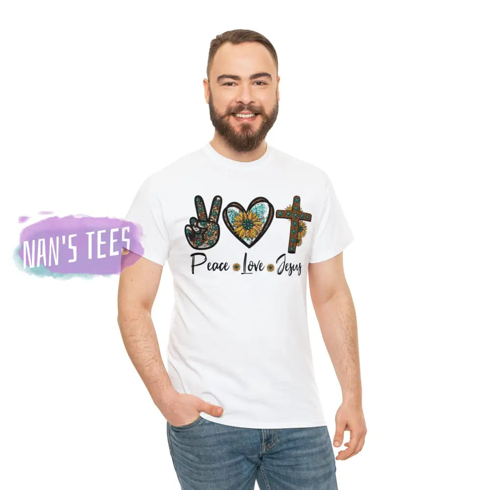 Peace Love Jesus Short Sleeve Unisex Heavy Cotton Graphic Tee T-Shirt