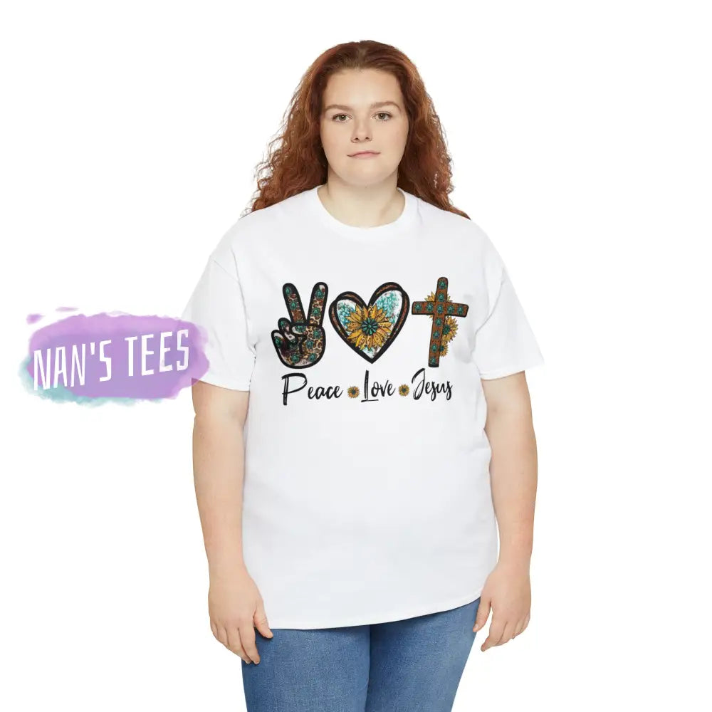 Peace Love Jesus Short Sleeve Unisex Heavy Cotton Graphic Tee T-Shirt