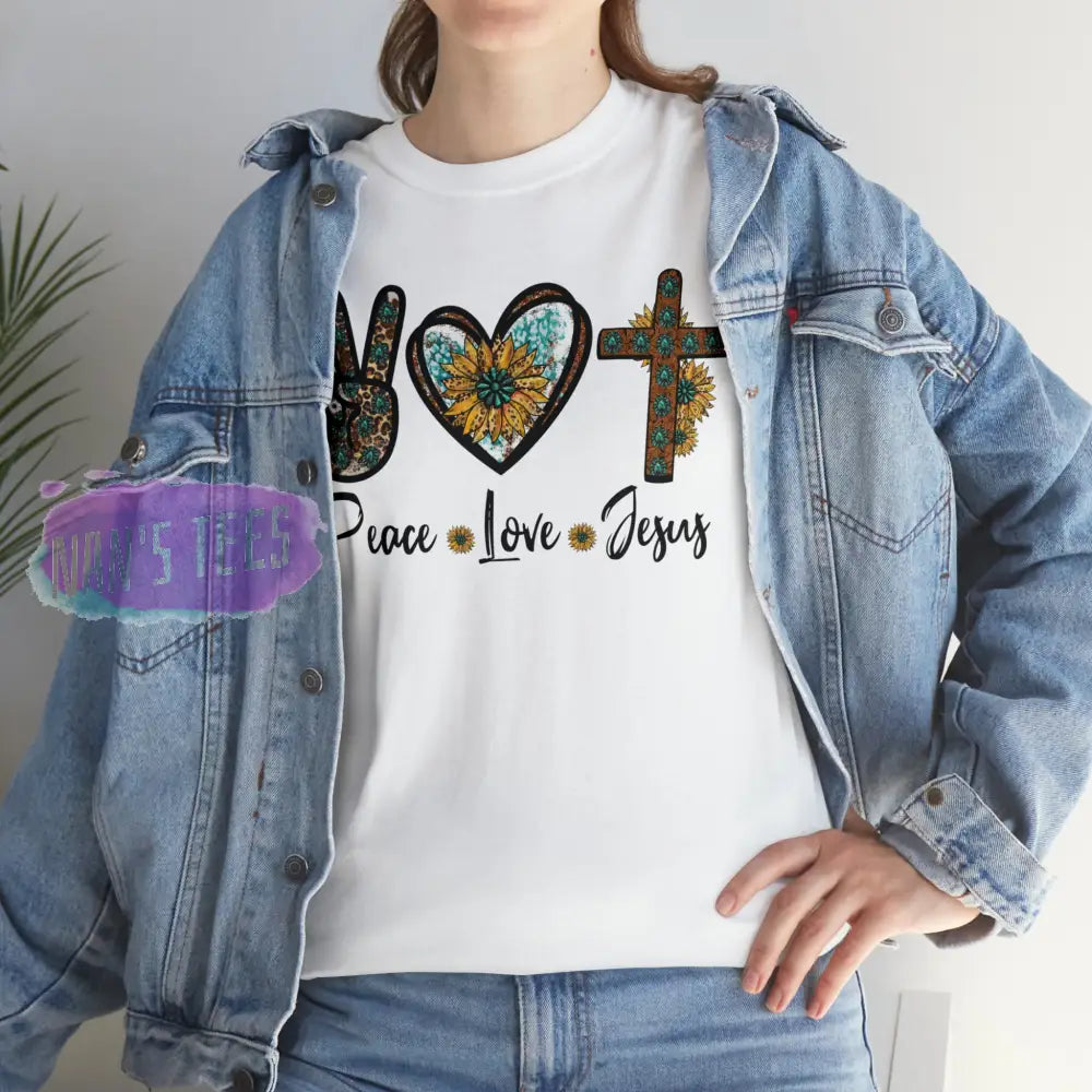 Peace Love Jesus Short Sleeve Unisex Heavy Cotton Graphic Tee T-Shirt