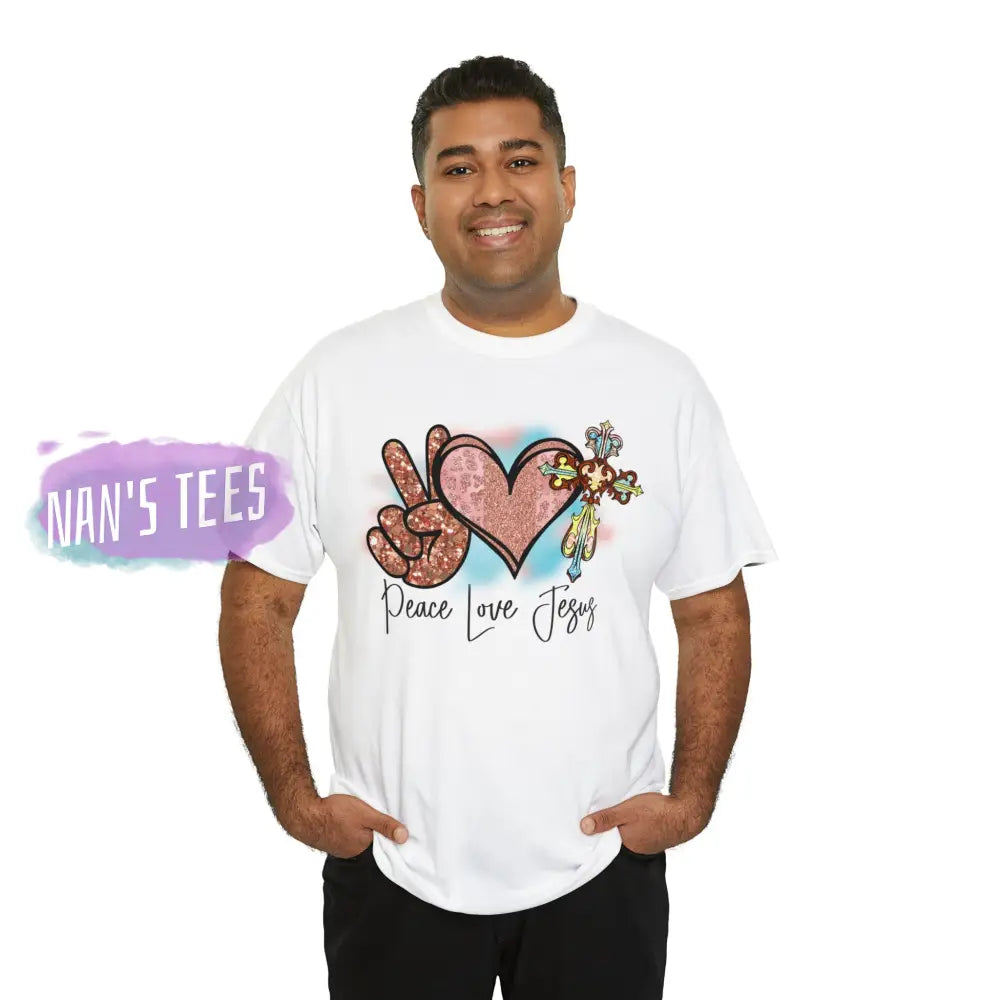 Peace Love Jesus Short Sleeve Unisex Heavy Cotton Graphic Tee T-Shirt