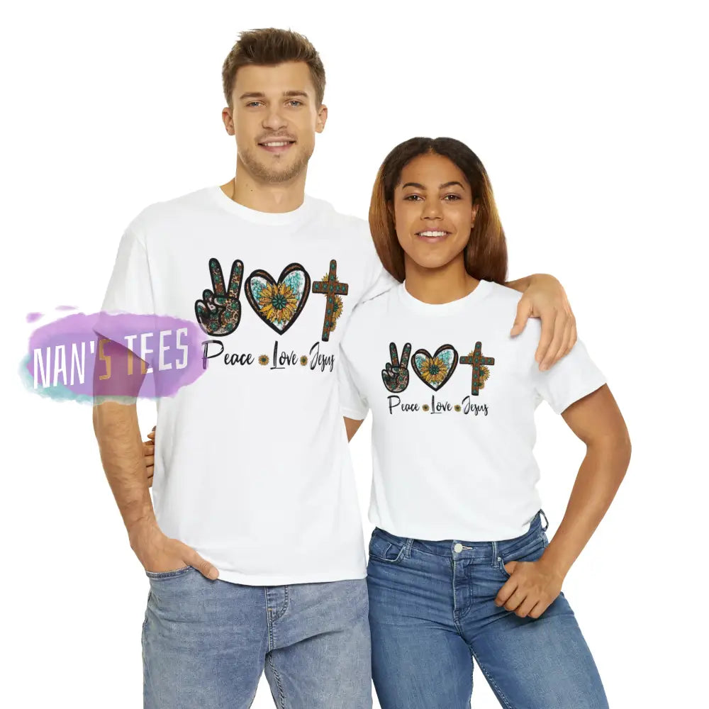 Peace Love Jesus Short Sleeve Unisex Heavy Cotton Graphic Tee T-Shirt