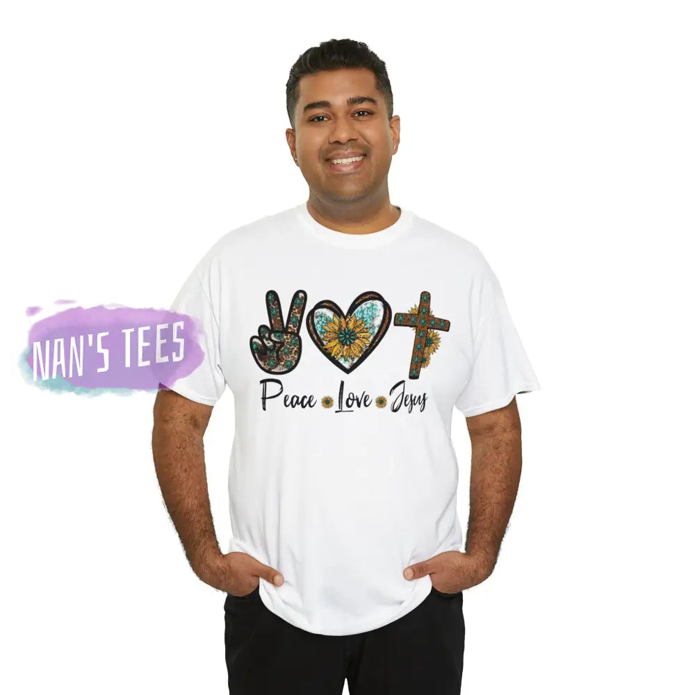 Peace Love Jesus Short Sleeve Unisex Heavy Cotton Graphic Tee T-Shirt
