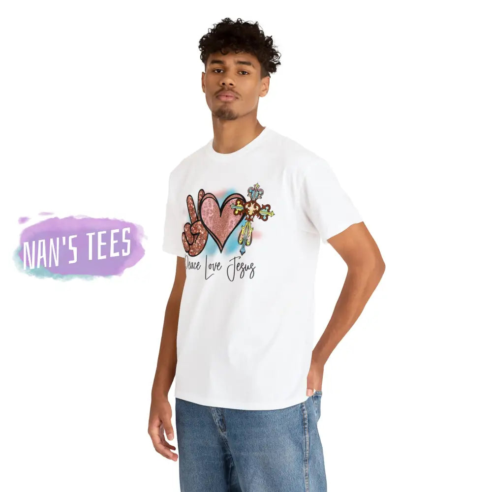 Peace Love Jesus Short Sleeve Unisex Heavy Cotton Graphic Tee T-Shirt