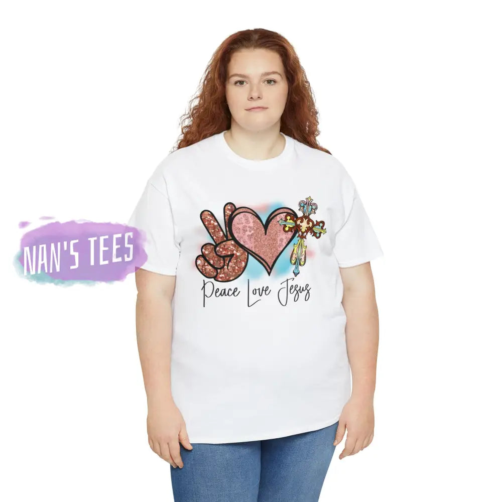Peace Love Jesus Short Sleeve Unisex Heavy Cotton Graphic Tee T-Shirt