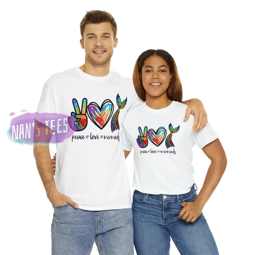 Peace Love Mermaids Short Sleeve Unisex Heavy Cotton Graphic Tee T-Shirt