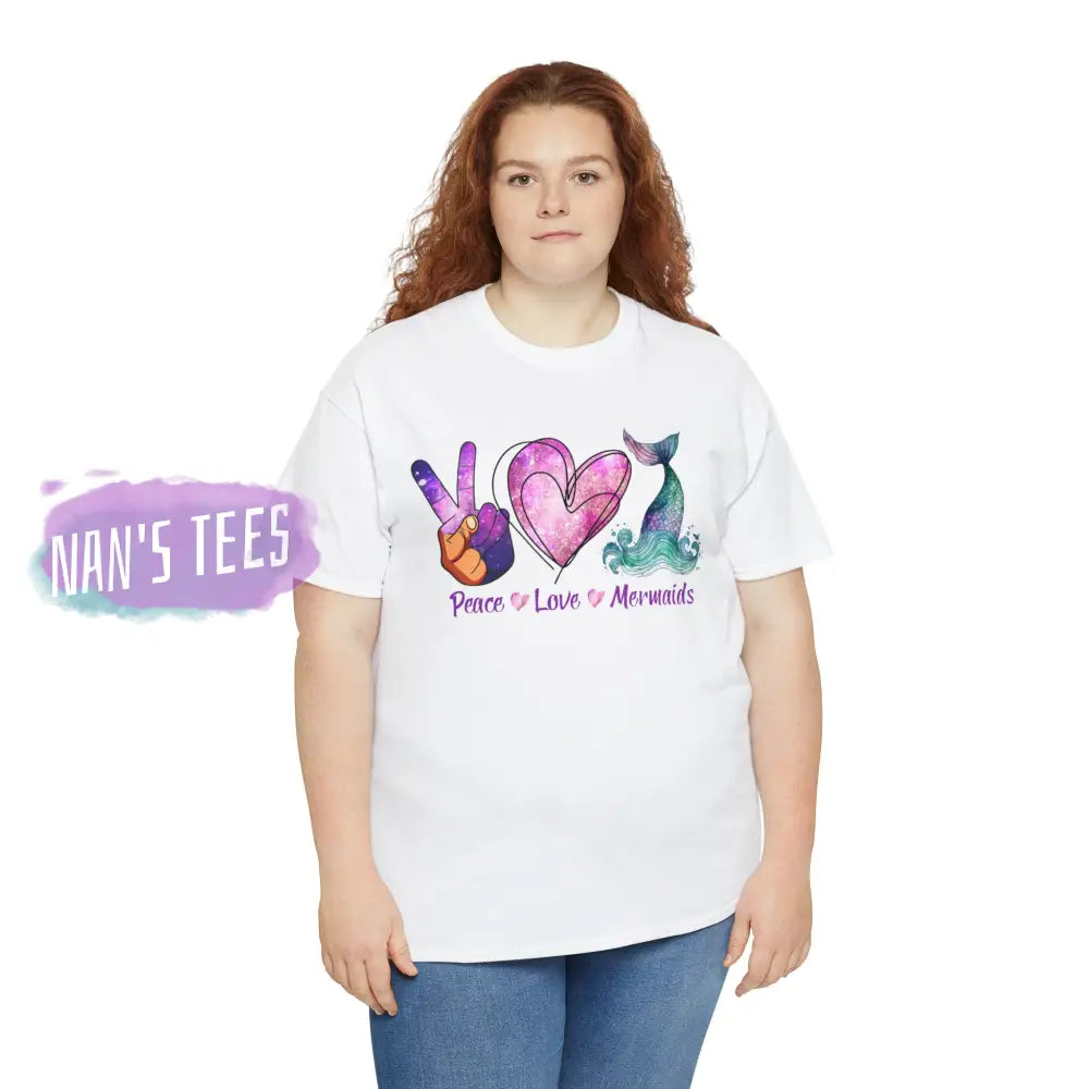 Peace Love Mermaids Short Sleeve Unisex Heavy Cotton Graphic Tee T-Shirt