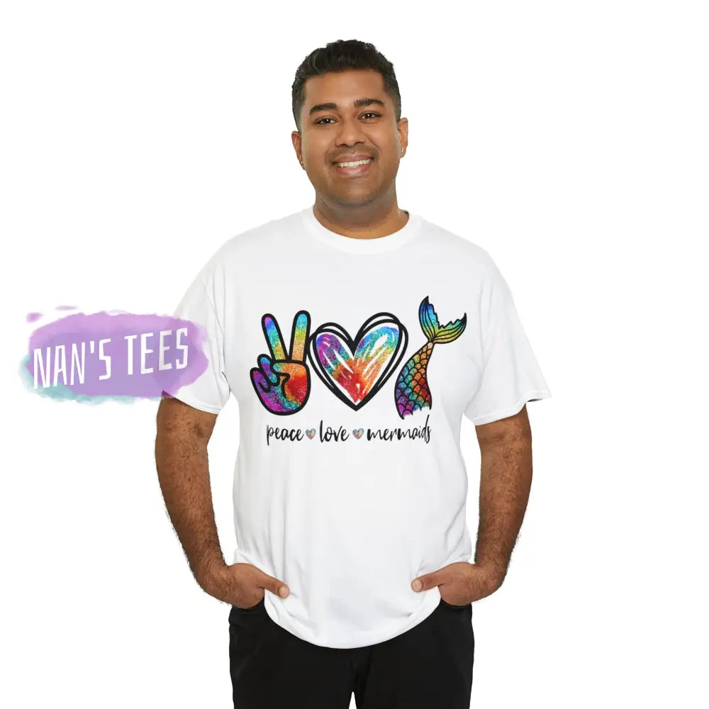 Peace Love Mermaids Short Sleeve Unisex Heavy Cotton Graphic Tee T-Shirt