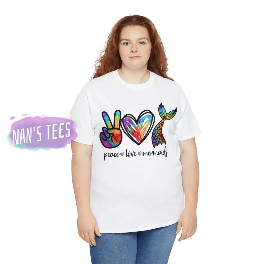 Peace Love Mermaids Short Sleeve Unisex Heavy Cotton Graphic Tee T-Shirt