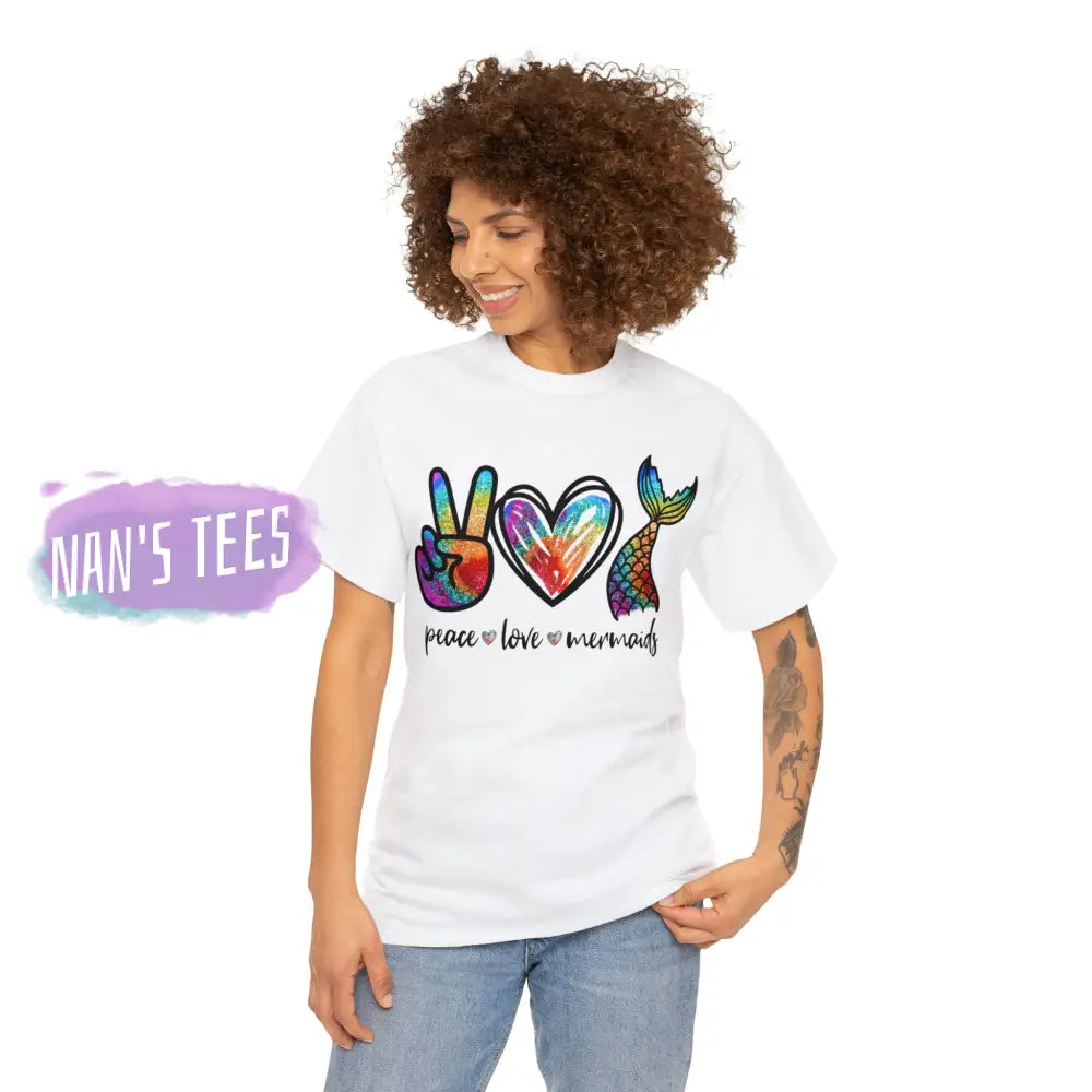Peace Love Mermaids Short Sleeve Unisex Heavy Cotton Graphic Tee T-Shirt