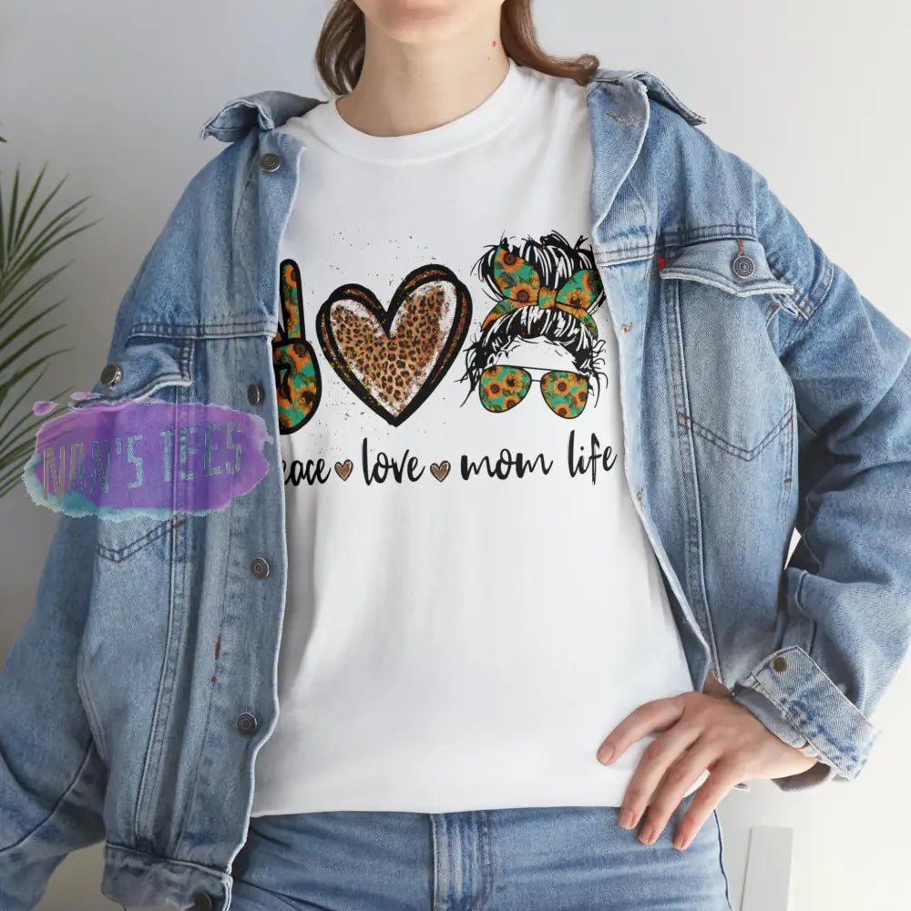 Peace Love Mom Life Short Sleeve Unisex Heavy Cotton Graphic Tee T-Shirt