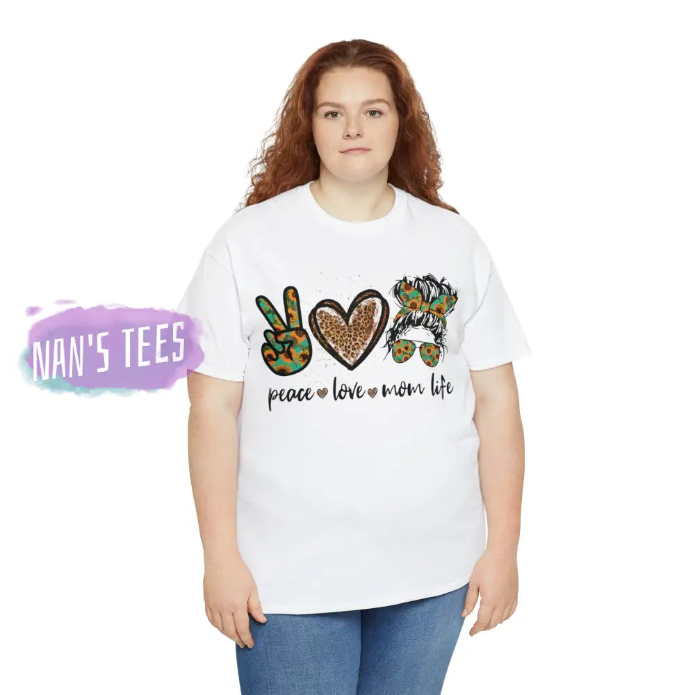 Peace Love Mom Life Short Sleeve Unisex Heavy Cotton Graphic Tee T-Shirt