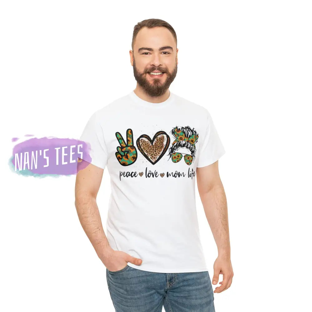 Peace Love Mom Life Short Sleeve Unisex Heavy Cotton Graphic Tee T-Shirt