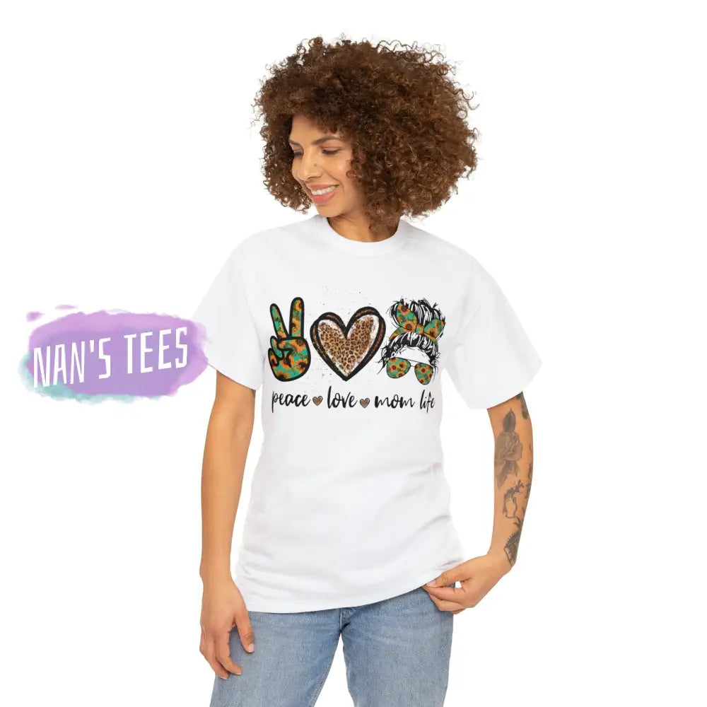 Peace Love Mom Life Short Sleeve Unisex Heavy Cotton Graphic Tee T-Shirt