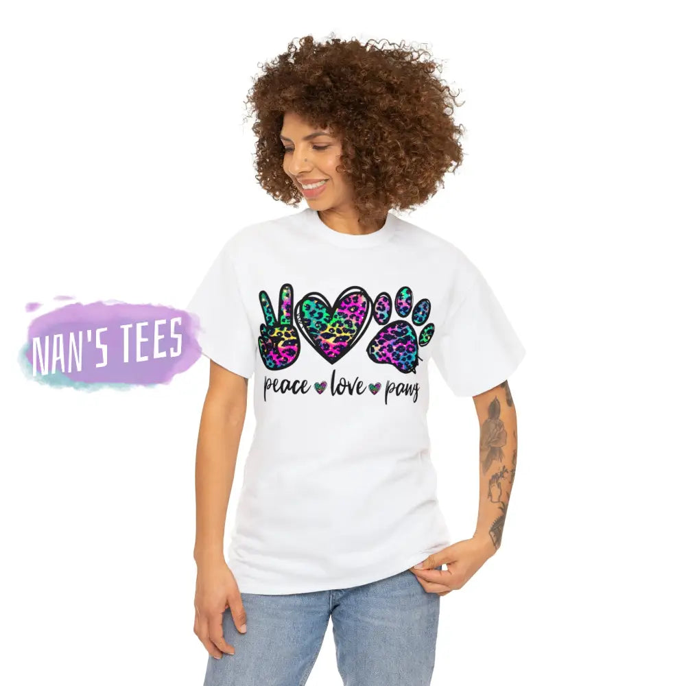 Peace Love Paws Short Sleeve Unisex Heavy Cotton Graphic Tee T-Shirt