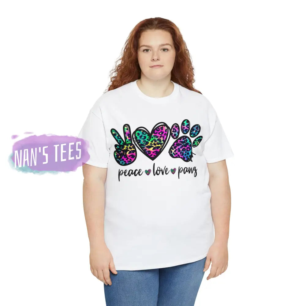 Peace Love Paws Short Sleeve Unisex Heavy Cotton Graphic Tee T-Shirt