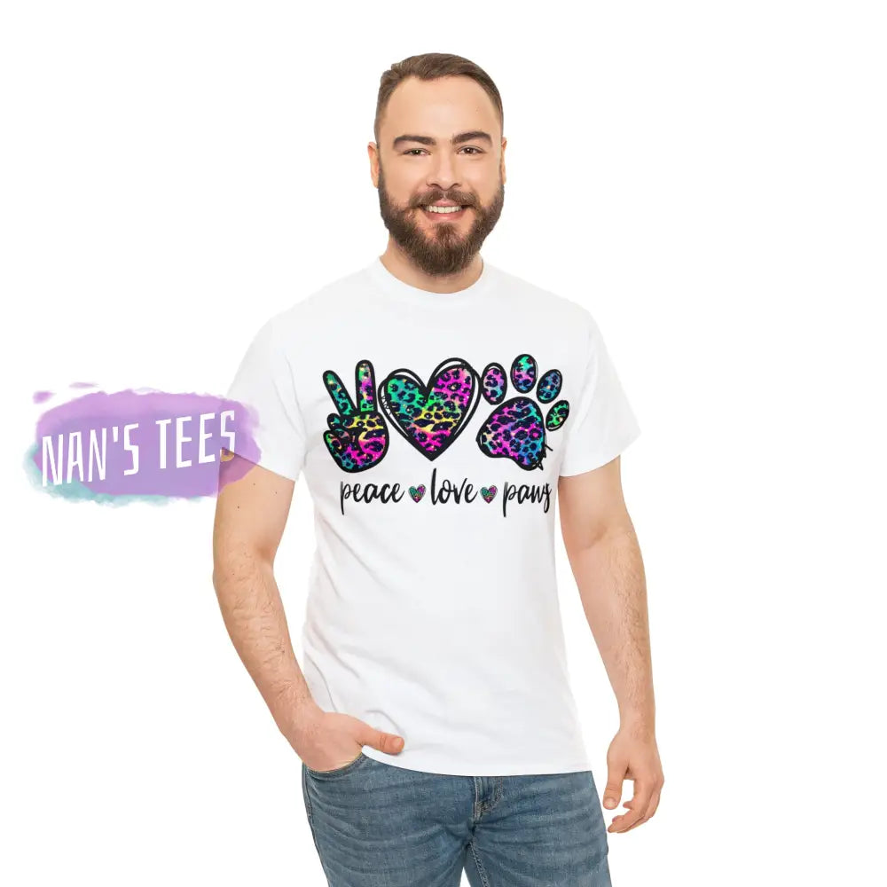 Peace Love Paws Short Sleeve Unisex Heavy Cotton Graphic Tee T-Shirt