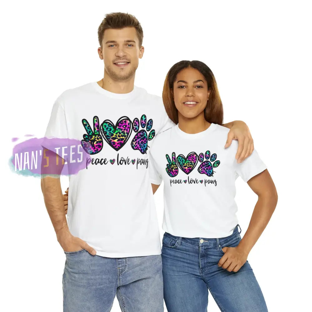 Peace Love Paws Short Sleeve Unisex Heavy Cotton Graphic Tee T-Shirt