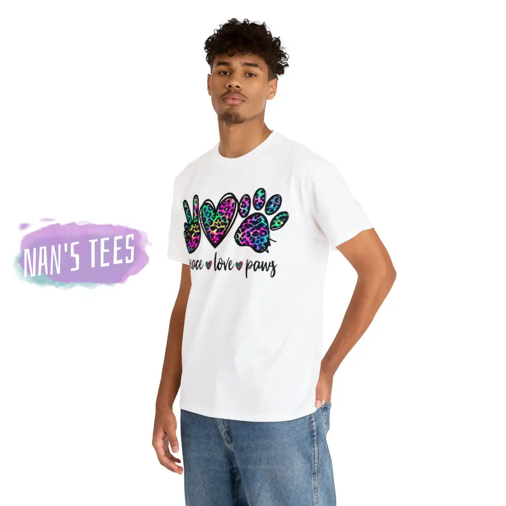 Peace Love Paws Short Sleeve Unisex Heavy Cotton Graphic Tee T-Shirt