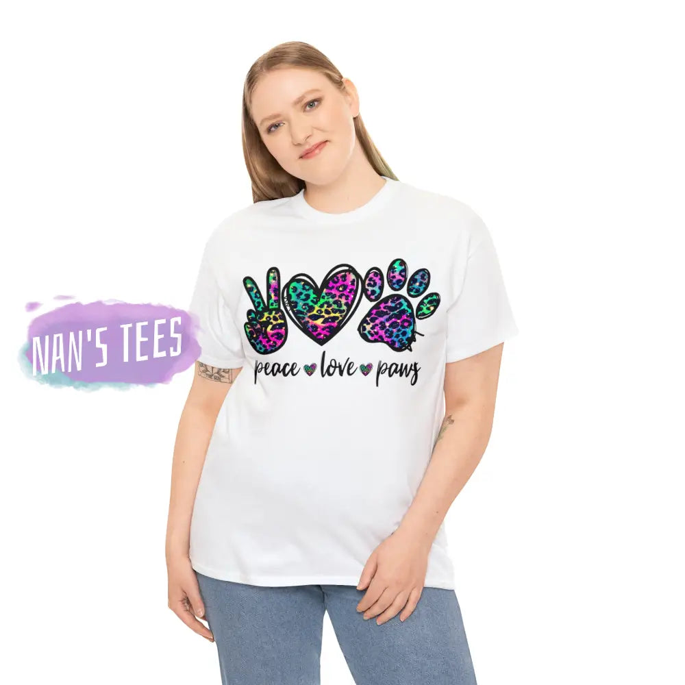Peace Love Paws Short Sleeve Unisex Heavy Cotton Graphic Tee T-Shirt