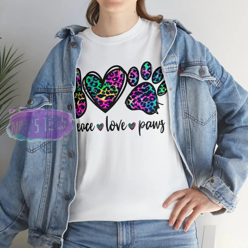 Peace Love Paws Short Sleeve Unisex Heavy Cotton Graphic Tee T-Shirt