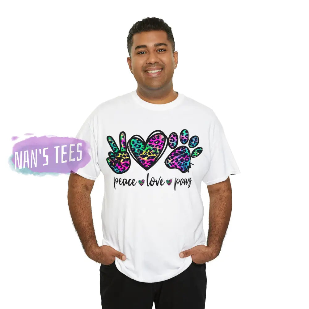 Peace Love Paws Short Sleeve Unisex Heavy Cotton Graphic Tee T-Shirt