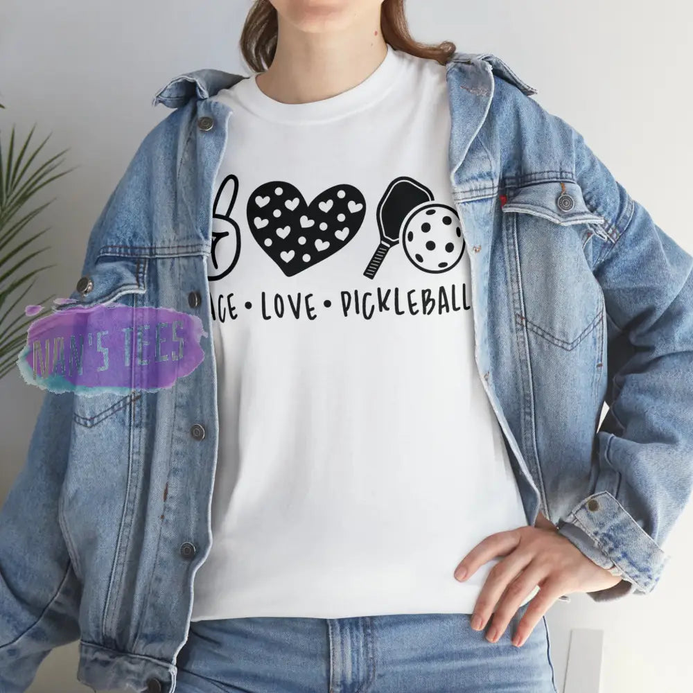Peace Love Pickleball Short Sleeve Unisex Heavy Cotton Graphic Tee T-Shirt
