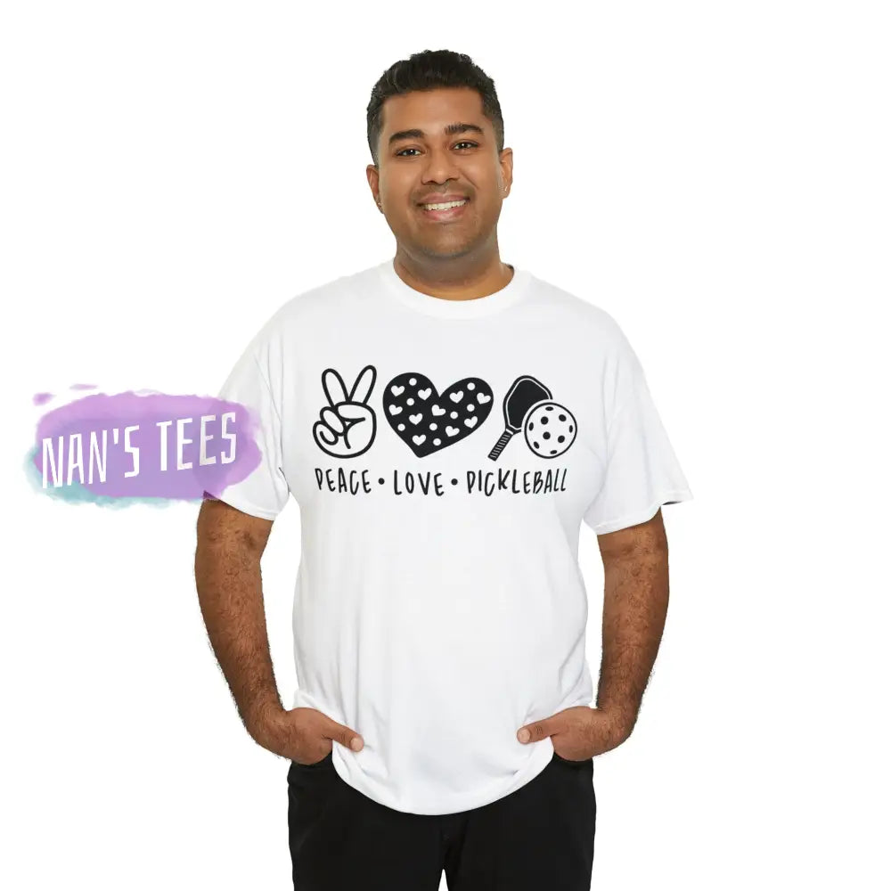 Peace Love Pickleball Short Sleeve Unisex Heavy Cotton Graphic Tee T-Shirt