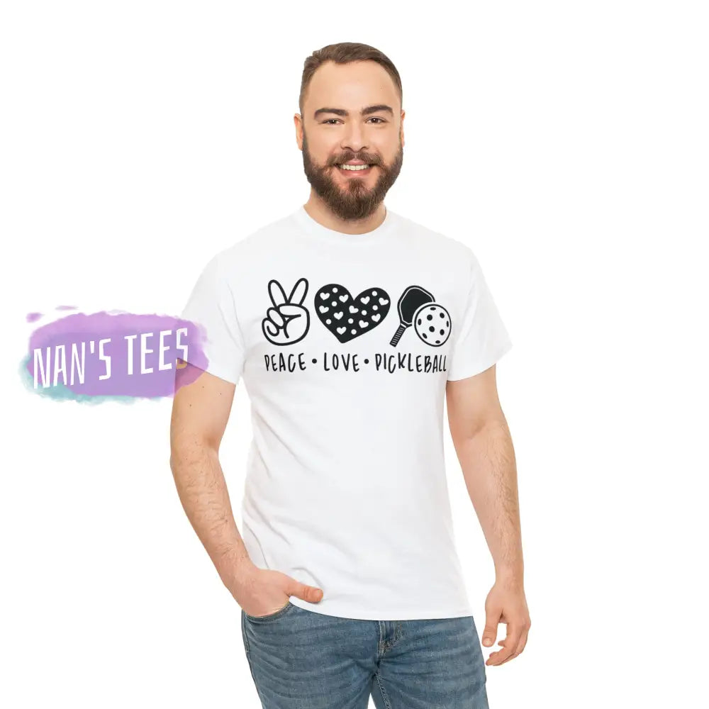 Peace Love Pickleball Short Sleeve Unisex Heavy Cotton Graphic Tee T-Shirt