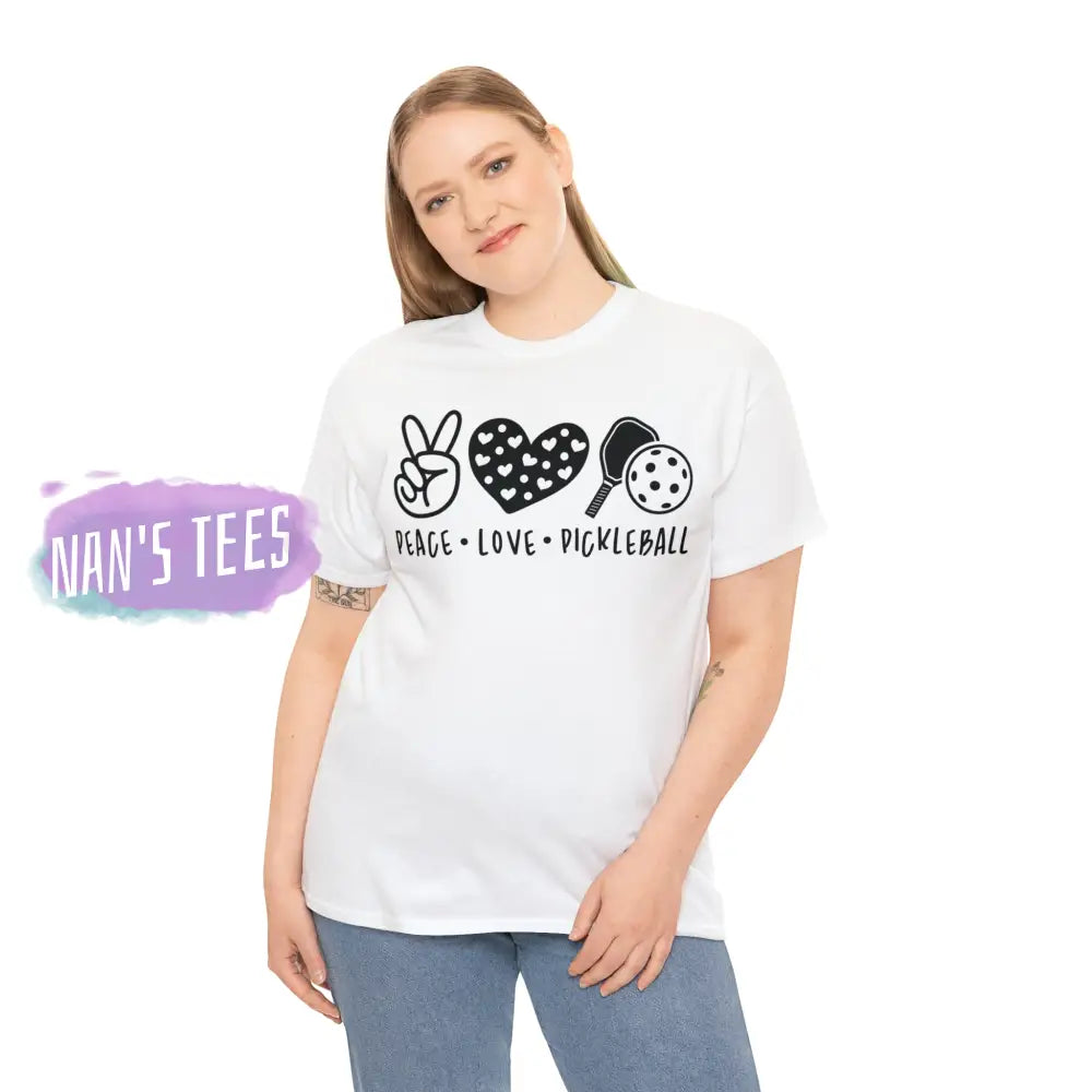 Peace Love Pickleball Short Sleeve Unisex Heavy Cotton Graphic Tee T-Shirt