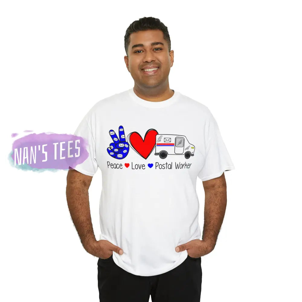 Peace Love Postal Worker Short Sleeve Unisex Heavy Cotton Graphic Tee T-Shirt