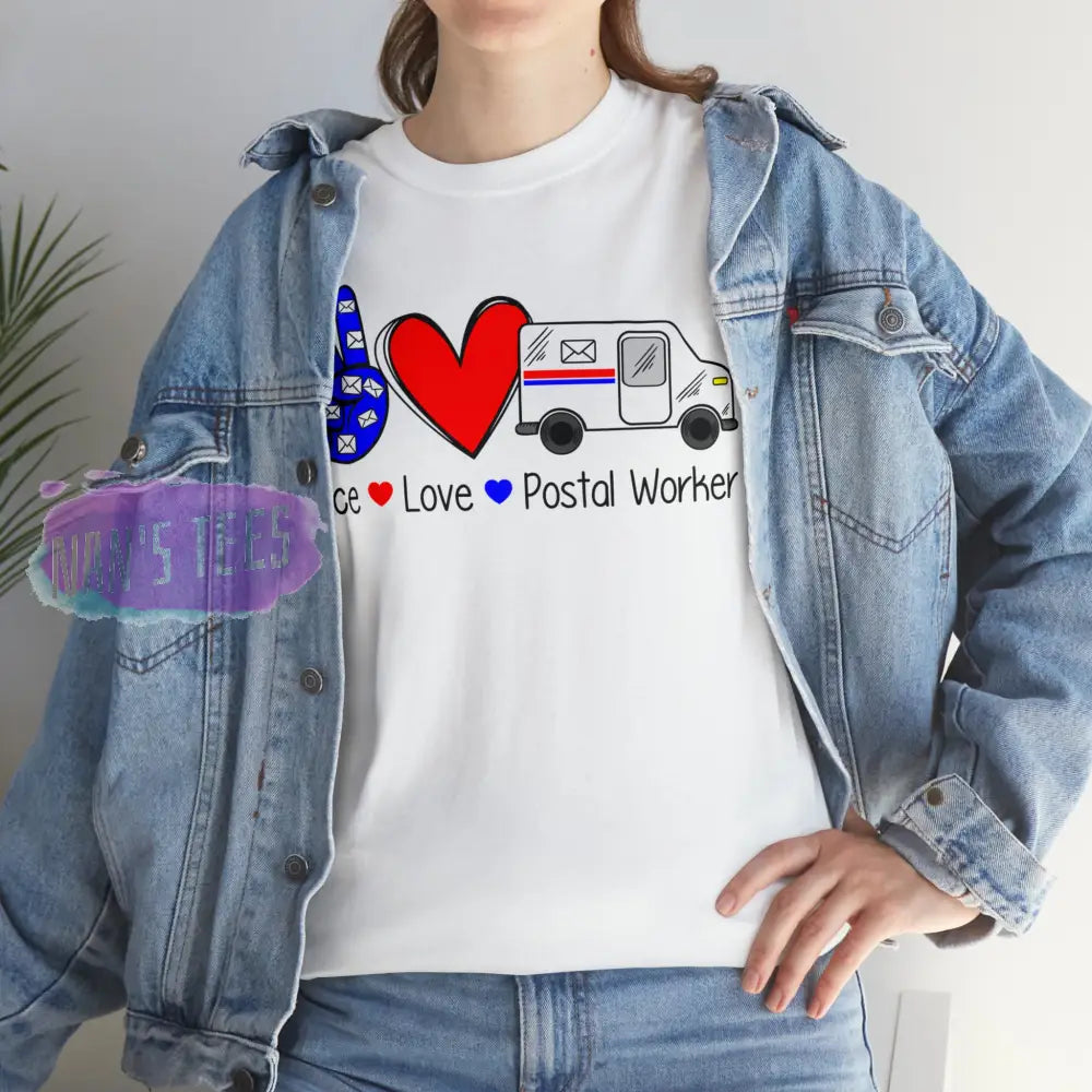 Peace Love Postal Worker Short Sleeve Unisex Heavy Cotton Graphic Tee T-Shirt