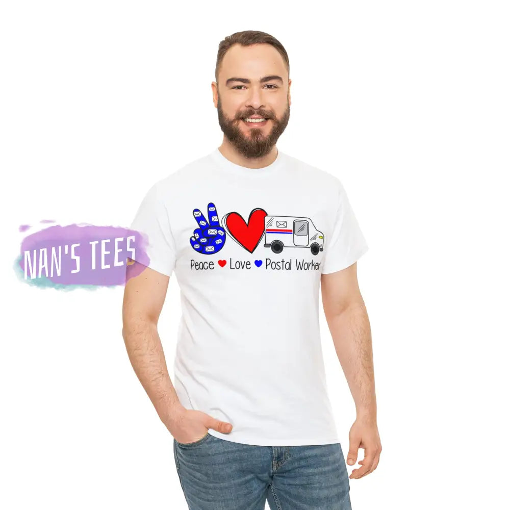 Peace Love Postal Worker Short Sleeve Unisex Heavy Cotton Graphic Tee T-Shirt