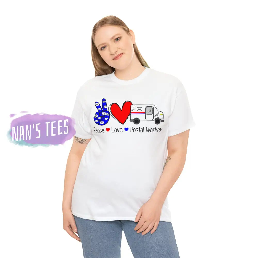 Peace Love Postal Worker Short Sleeve Unisex Heavy Cotton Graphic Tee T-Shirt