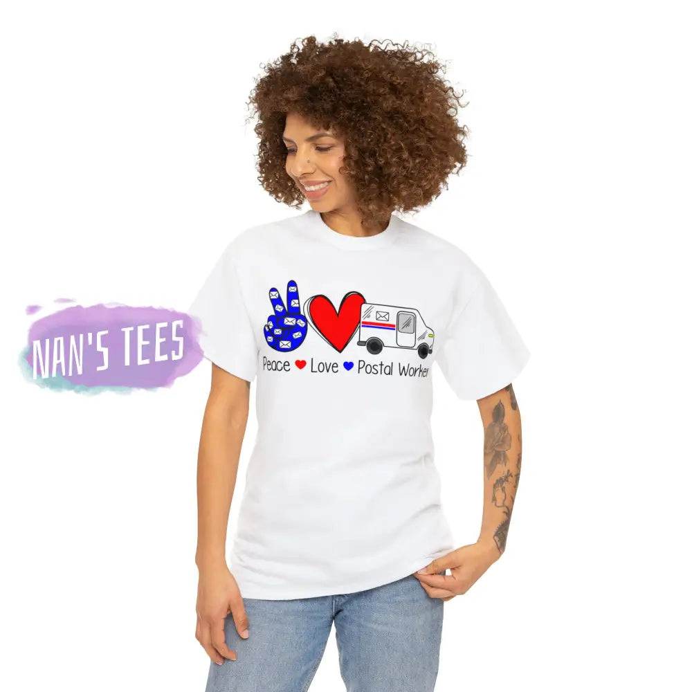 Peace Love Postal Worker Short Sleeve Unisex Heavy Cotton Graphic Tee T-Shirt