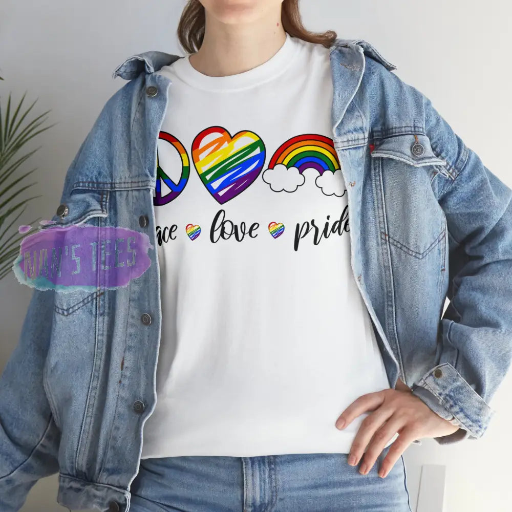 Peace Love Pride Short Sleeve Unisex Heavy Cotton Graphic Tee T-Shirt