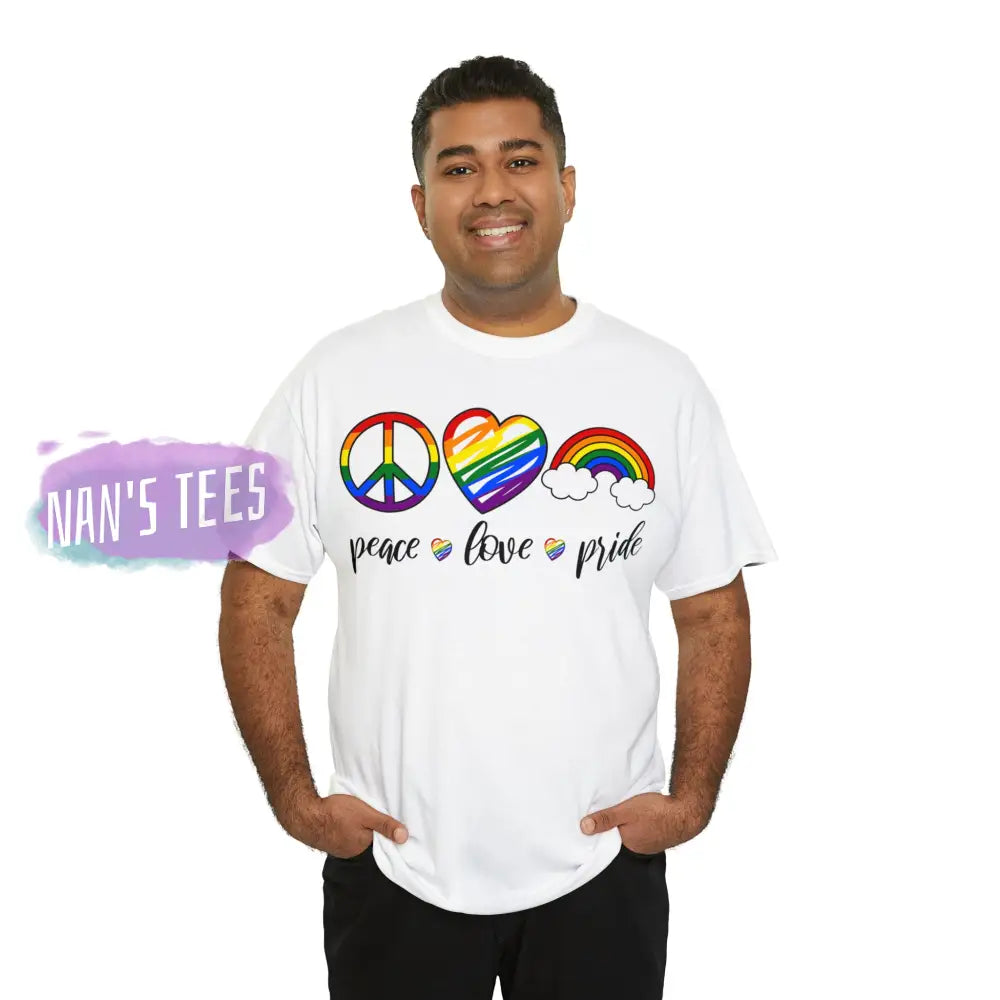 Peace Love Pride Short Sleeve Unisex Heavy Cotton Graphic Tee T-Shirt