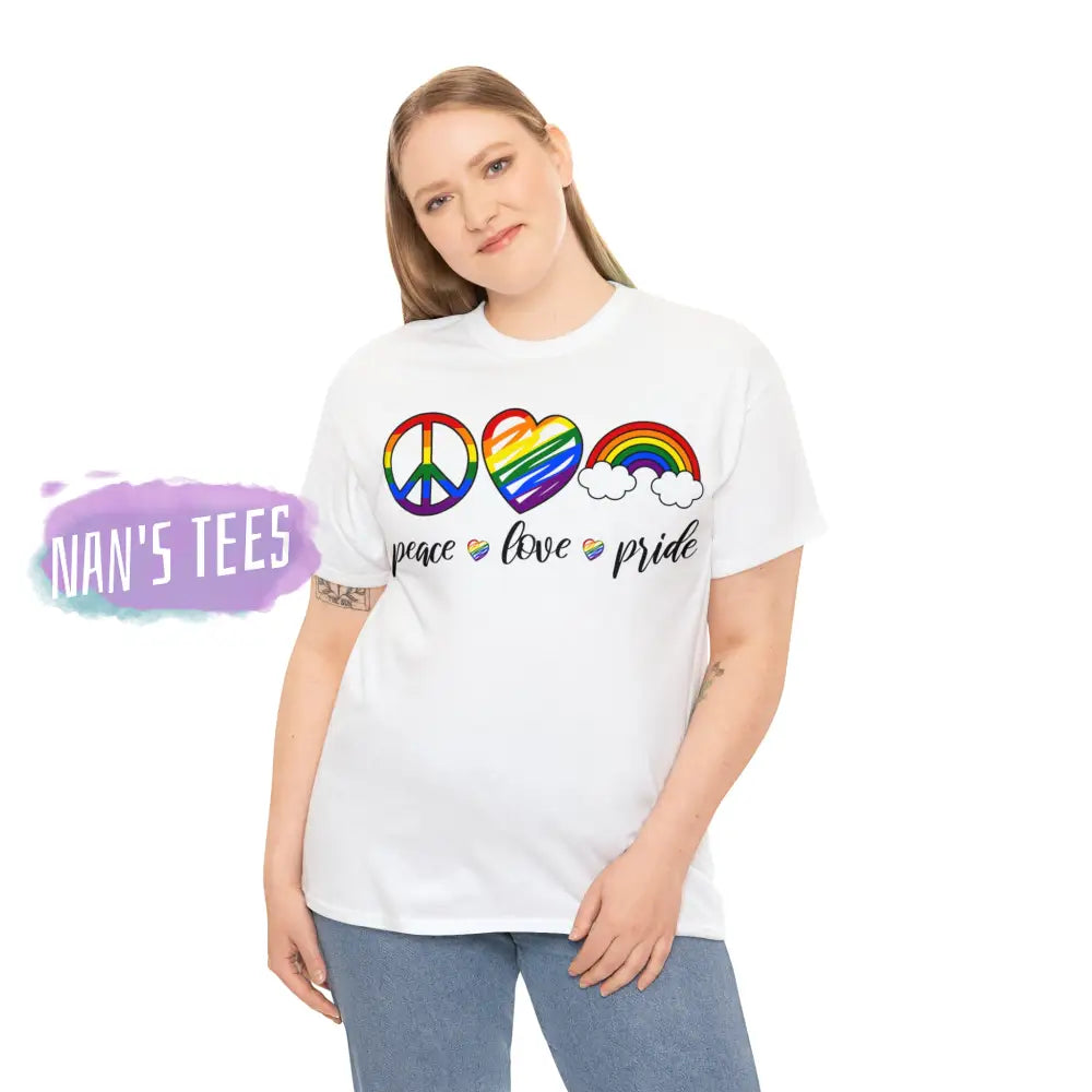 Peace Love Pride Short Sleeve Unisex Heavy Cotton Graphic Tee T-Shirt