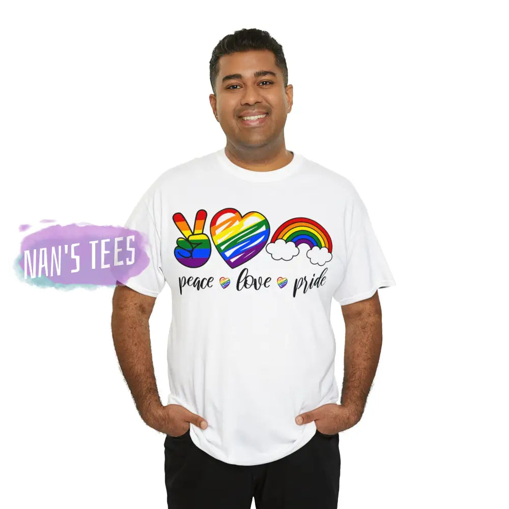 Peace Love Pride Short Sleeve Unisex Heavy Cotton Graphic Tee T-Shirt