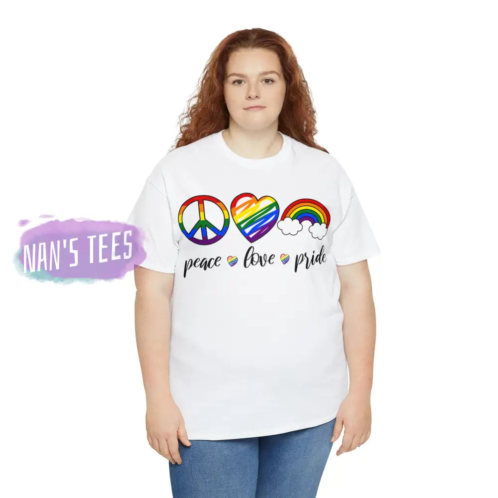Peace Love Pride Short Sleeve Unisex Heavy Cotton Graphic Tee T-Shirt