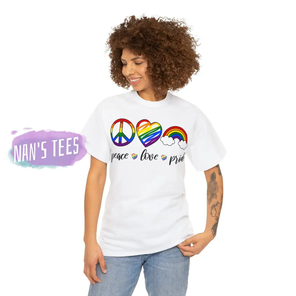 Peace Love Pride Short Sleeve Unisex Heavy Cotton Graphic Tee T-Shirt