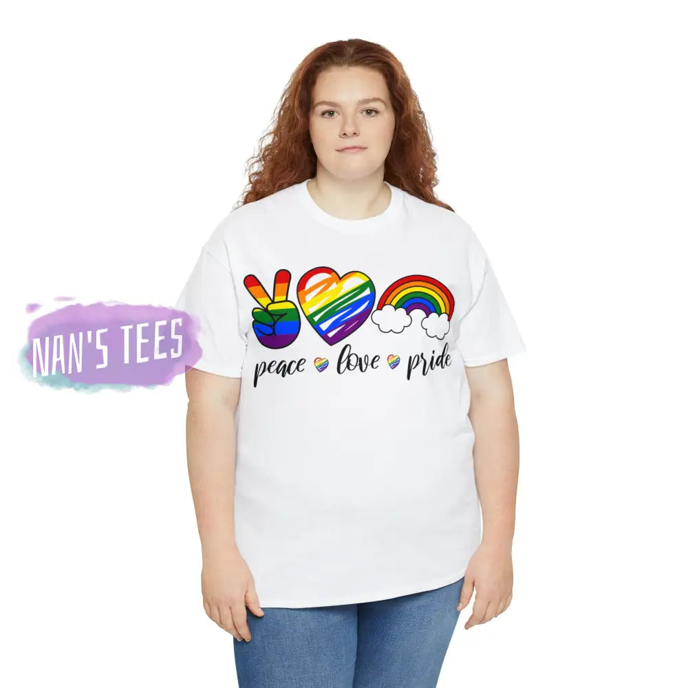 Peace Love Pride Short Sleeve Unisex Heavy Cotton Graphic Tee T-Shirt