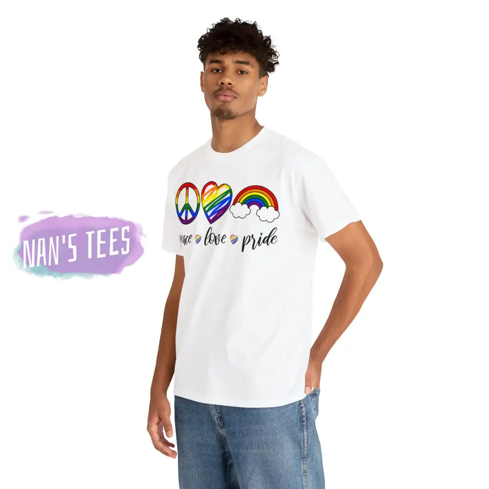 Peace Love Pride Short Sleeve Unisex Heavy Cotton Graphic Tee T-Shirt