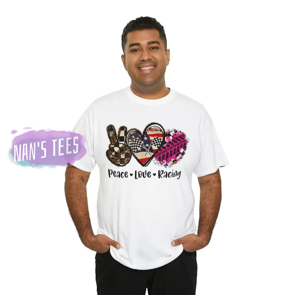 Peace Love Racing Short Sleeve Unisex Heavy Cotton Graphic Tee T-Shirt