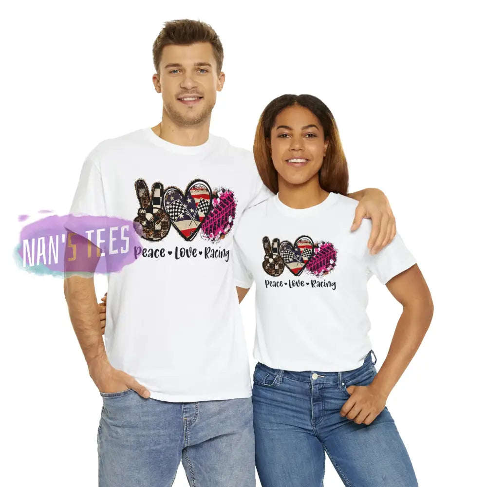 Peace Love Racing Short Sleeve Unisex Heavy Cotton Graphic Tee T-Shirt