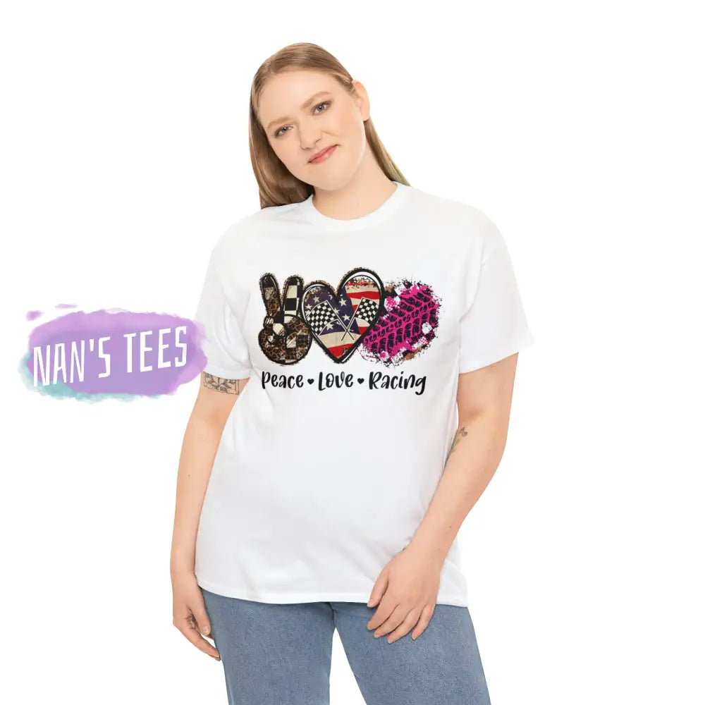 Peace Love Racing Short Sleeve Unisex Heavy Cotton Graphic Tee T-Shirt