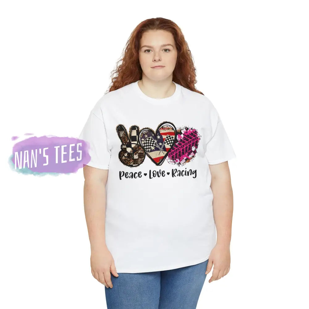Peace Love Racing Short Sleeve Unisex Heavy Cotton Graphic Tee T-Shirt