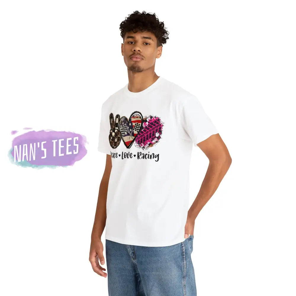 Peace Love Racing Short Sleeve Unisex Heavy Cotton Graphic Tee T-Shirt